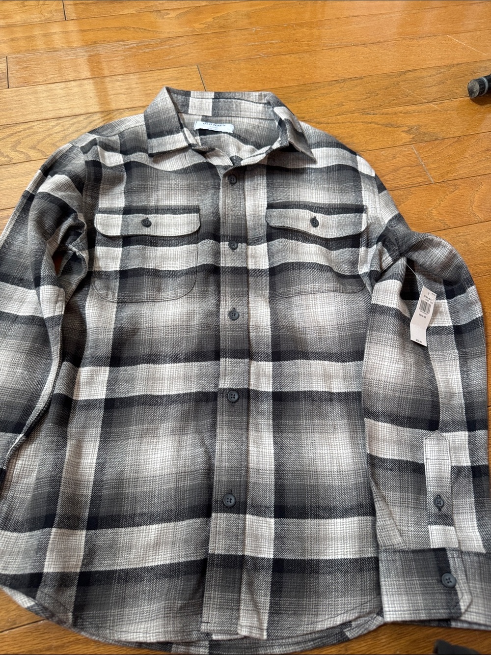 Kids Old Navy Black & Gray Plaid Button-Down Shirt